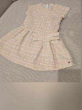 Tartine Et Chocolat Ecru Tweed Dress With Bow Detail Size 5Y
